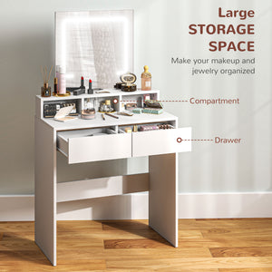 Makeup Vanity Desk with Mirror and LED Lights, for Bedroom, Modern Dressing Table with Drawers, Compartments, White