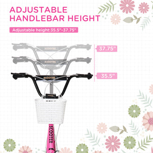 Aosom Kick Scooter with Adjustable Handlebar, Kids Scooter with 2 Brakes Basket Cupholder 16" Inflatable Rubber Tyres