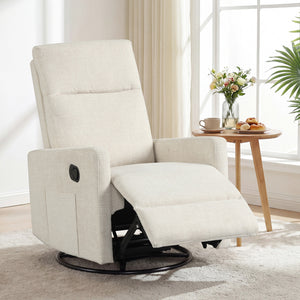Swivel Rocking Chair 360° Nursery Reclining Rocker Armchair with Cushioned Back-Beige view 2