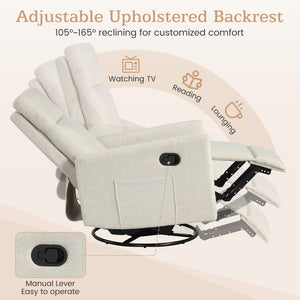 Swivel Rocking Chair 360° Nursery Reclining Rocker Armchair with Cushioned Back-Beige view 7
