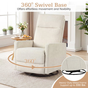 Swivel Rocking Chair 360° Nursery Reclining Rocker Armchair with Cushioned Back-Beige view 9