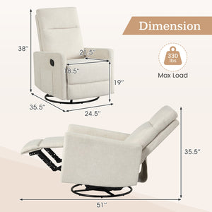 Swivel Rocking Chair 360° Nursery Reclining Rocker Armchair with Cushioned Back-Beige view 4