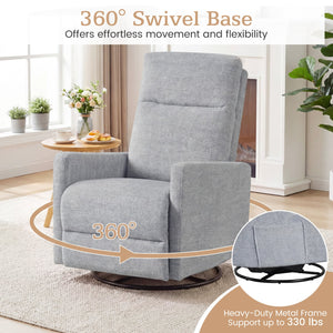 Swivel Rocking Chair 360° Nursery Reclining Rocker Armchair with Cushioned Back-Gray view 9