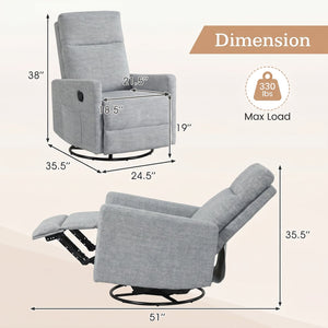 Swivel Rocking Chair 360° Nursery Reclining Rocker Armchair with Cushioned Back-Gray view 4