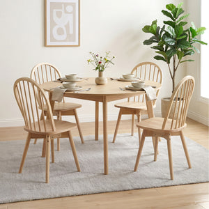 Swivel Windsor Dining Chairs Set of 4 with Solid Rubber Wood Frame-Natural view 2