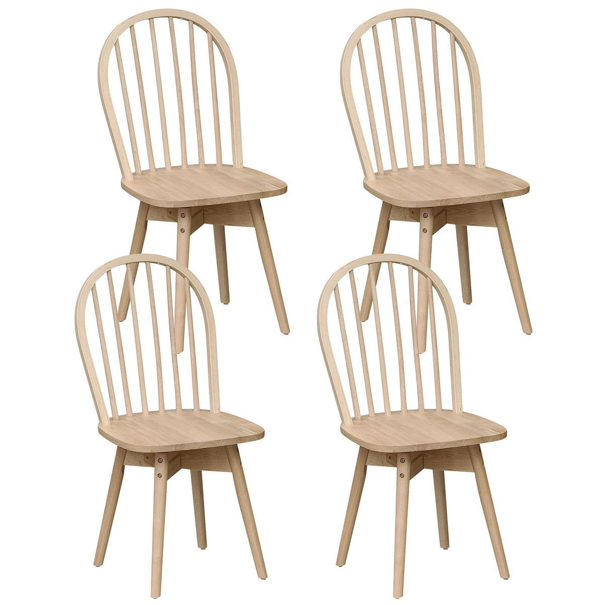 Swivel Windsor Dining Chairs Set of 4 with Solid Rubber Wood Frame-Natural