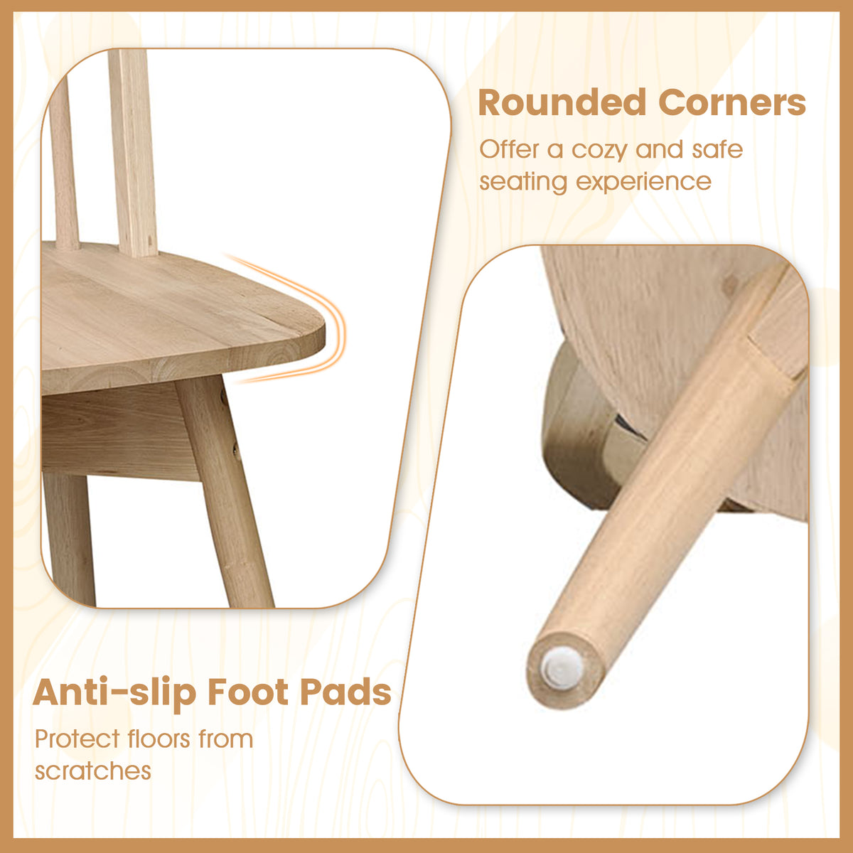 Swivel Windsor Dining Chairs Set of 4 with Solid Rubber Wood Frame-Natural view 8
