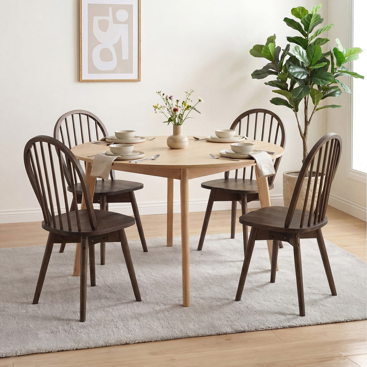 Swivel Windsor Dining Chairs Set of 4 with Solid Rubber Wood Frame-Walnut view 2