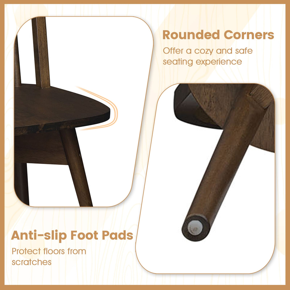 Swivel Windsor Dining Chairs Set of 4 with Solid Rubber Wood Frame-Walnut view 8