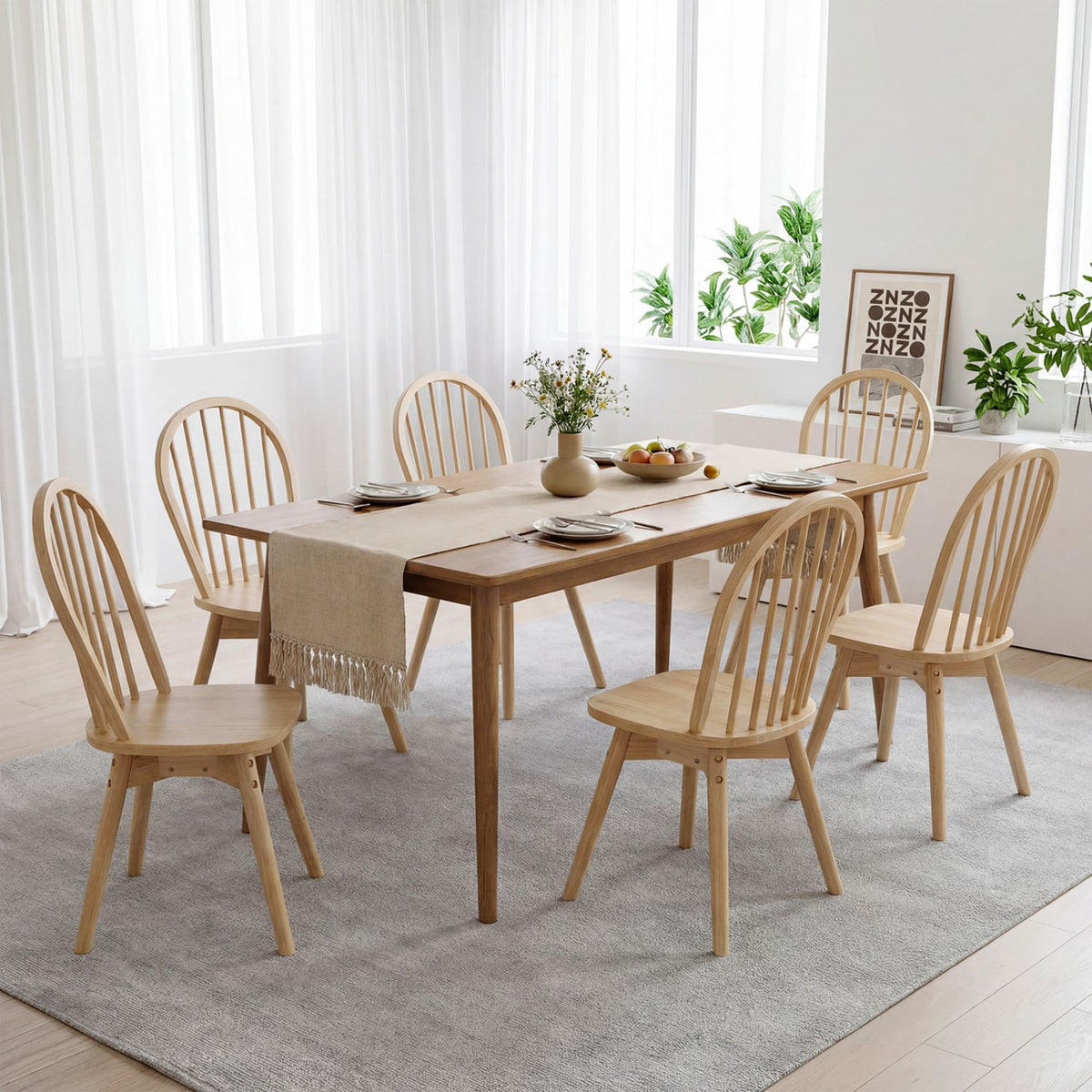 Swivel Windsor Dining Chairs Set of 2 with Solid Rubber Wood Frame-Natural view 5
