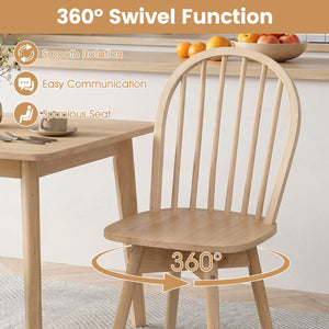 Swivel Windsor Dining Chairs Set of 2 with Solid Rubber Wood Frame-Natural view 8