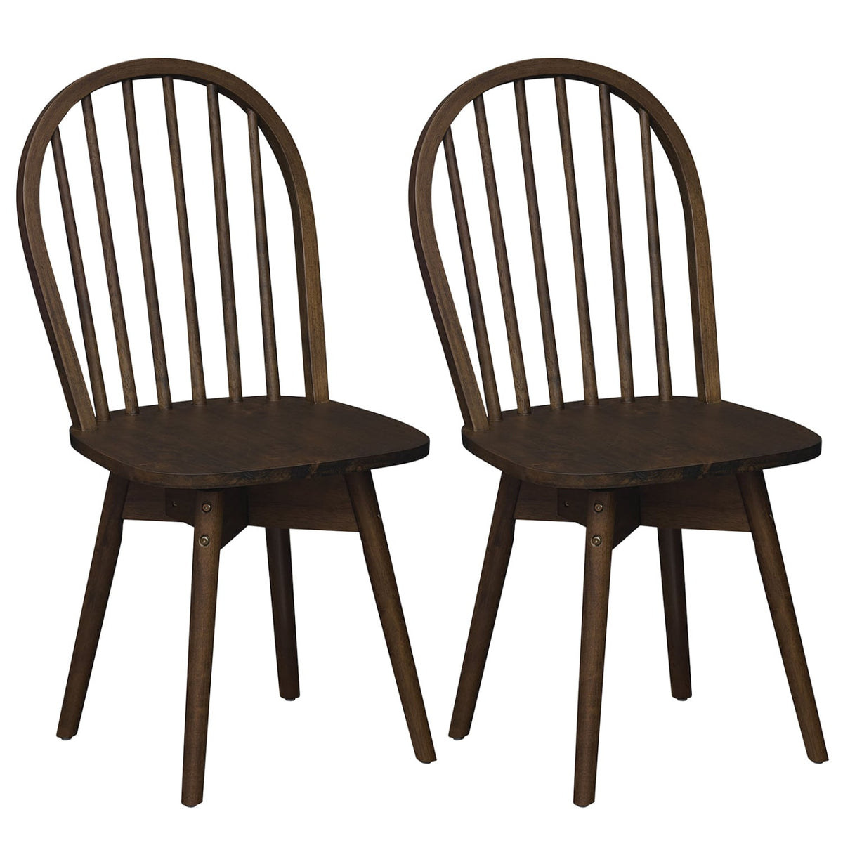 Swivel Windsor Dining Chairs Set of 2 with Solid Rubber Wood Frame-Walnut