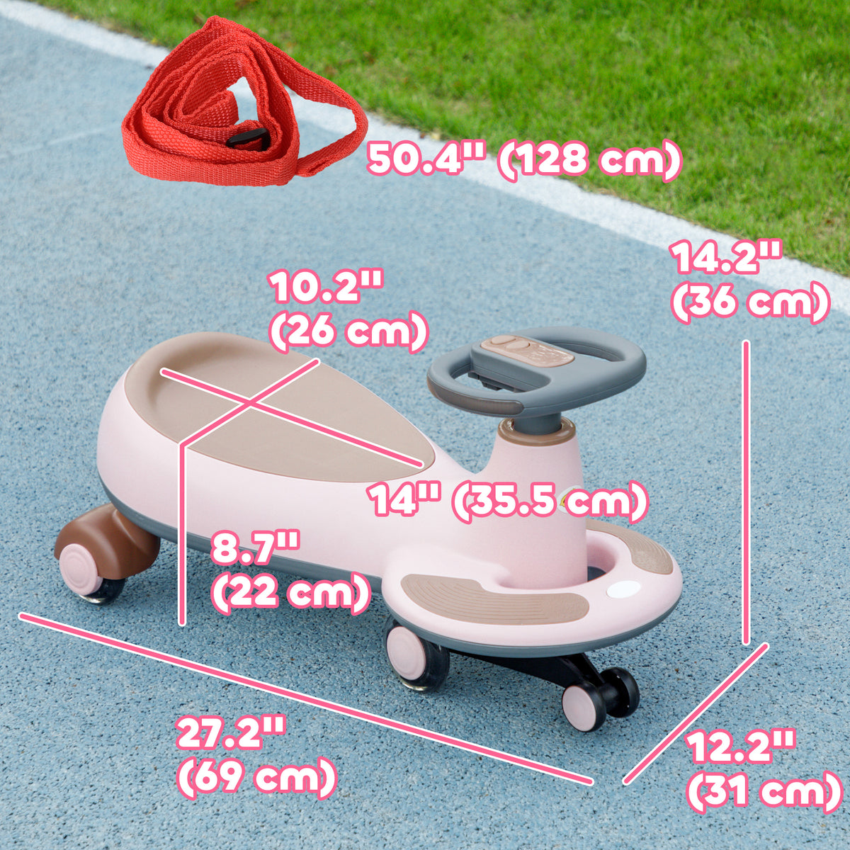 Qaba Kids Wiggle Car w/ Parent Traction Rope, Music, Light