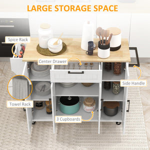 Modern Rolling Kitchen Island Cart with Drawers, Natural Wood Top, Towel Rack, Door Storage Cabinet, Black – view 17