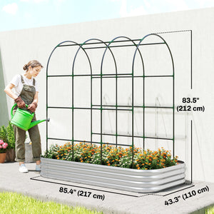 Galvanised Raised Garden Bed with Arched Trellis, 7 x 4 x 7ft Metal Outdoor Planter Box with Open Bottom