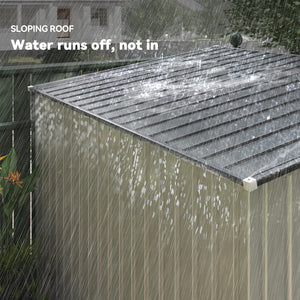 5'x7' Lean to Galvanized Metal Shed with Foundation, Garden Tool Storage House with Sliding Door and 2 – view 27
