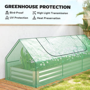 8.6 x 3 x 1ft Raised Garden Bed with Mini Greenhouse, Galvanized Raised Garden Bed with Cover for Herbs and Vegetables, Small Greenhouse for Patio Garden Balcony, Green