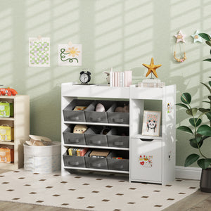 Qaba Toy Storage Organizer with 9 Non-Woven Fabric Boxes, Storage Cabinet & Shelves, for Kids Room, Nursery, Playroom White