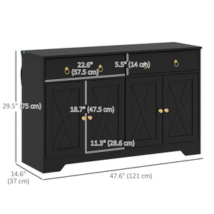 Sideboard Cabinet with 2 Drawers, 4 Barn Doors and 2 Adjustable Shelves, Buffet Table for Living Room, Black – view 2