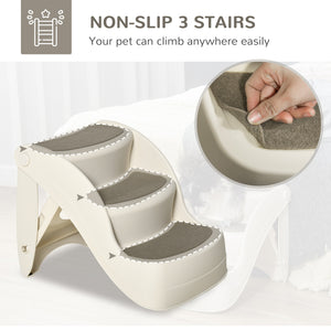 Portable Pet Stairs Foldable Steps for Small Dogs and Cats 3-Step with Non-slip Treads for Beds Sofas, Cream – view 5