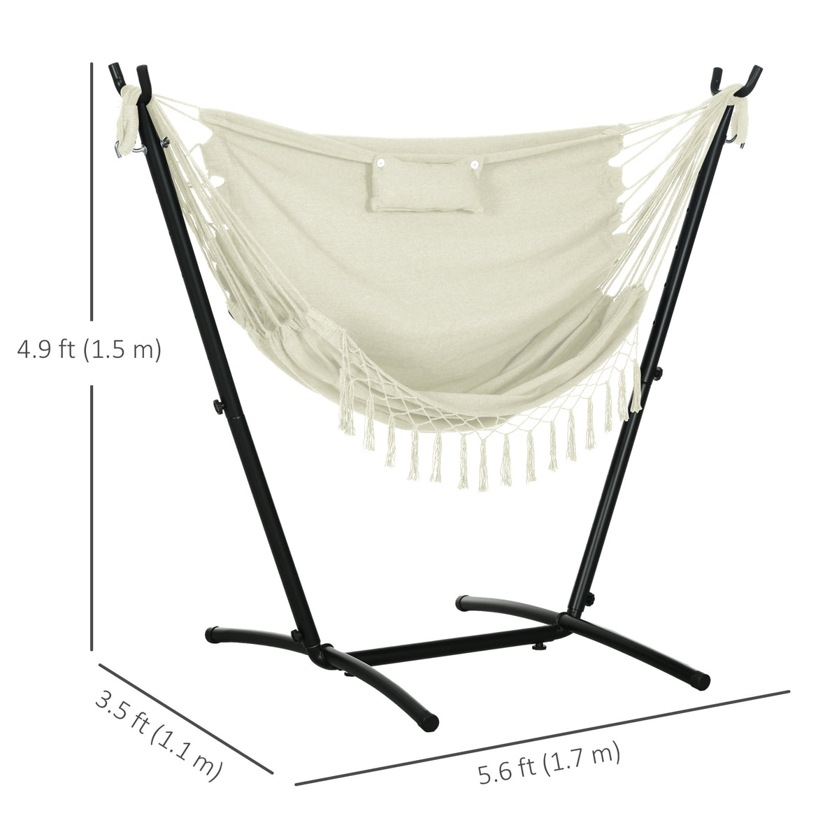 Patio Hammock Chair with Stand, Outdoor Hammock Swing Hanging Lounge Chair with Side Pocket and Headrest, Cream