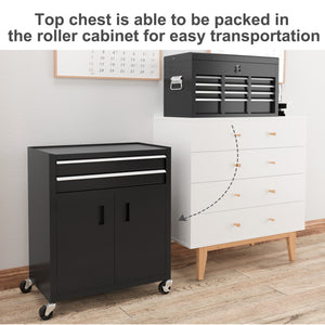 6-Drawer Rolling Tool Chest, 2 in 1 Lockable Storage Cabinet with Hooks, Metal Tool Box for Garage – view 6