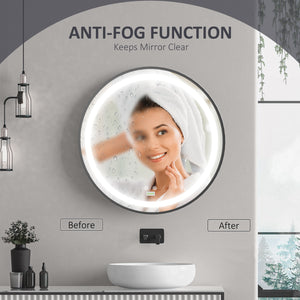 LED Bathroom Mirror for Vanity, Dimmable Lighted Anti Fog Wall Mirror with 3 Temperature Colors, Plug-in, 24 Inch