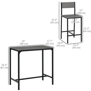 Industrial Bar Table Set Counter Height 3 Piece and 2 High Back Stools Set Dining Table Set Natural Wood