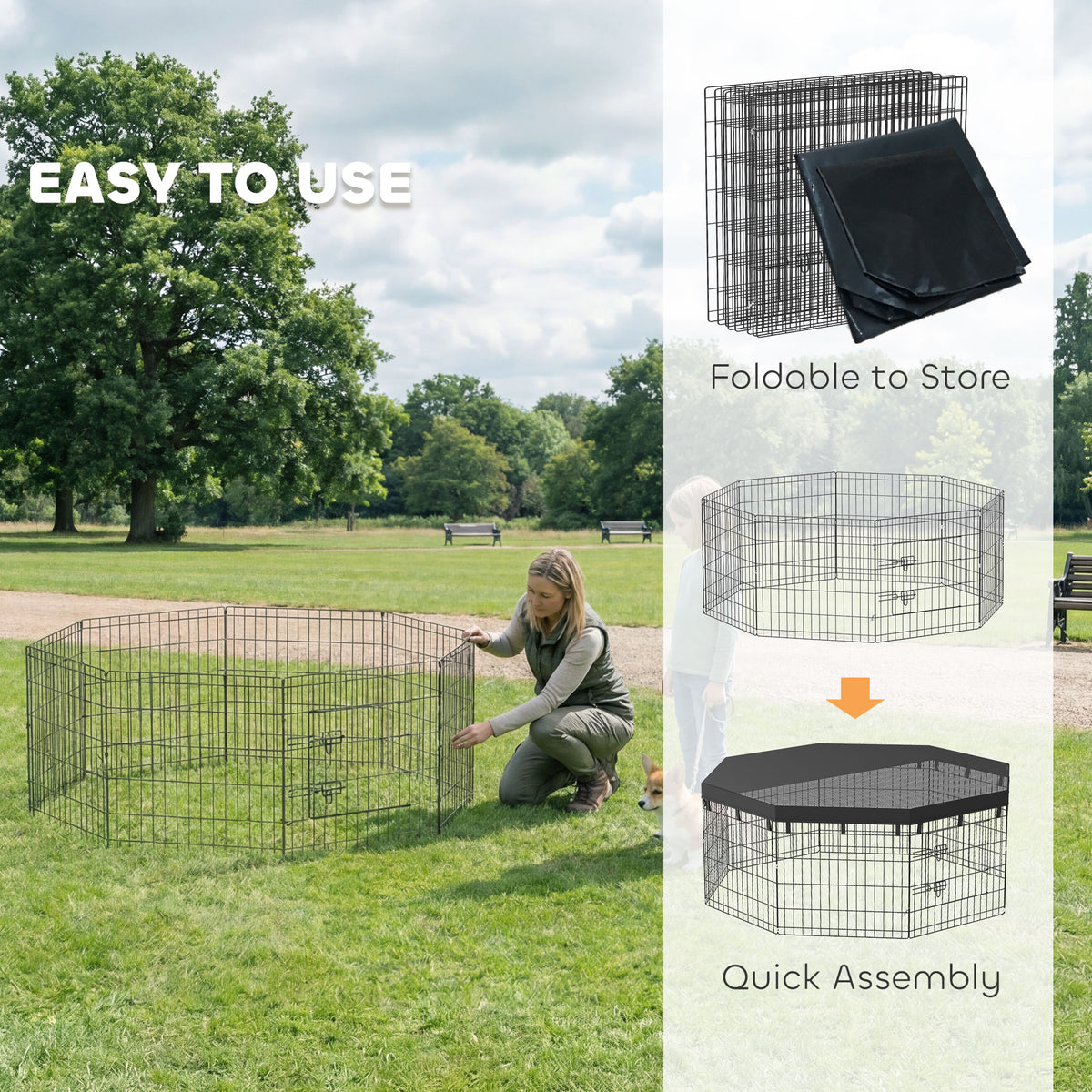 8 Panels Foldable Dog Playpen with Top Cover, 24" High
