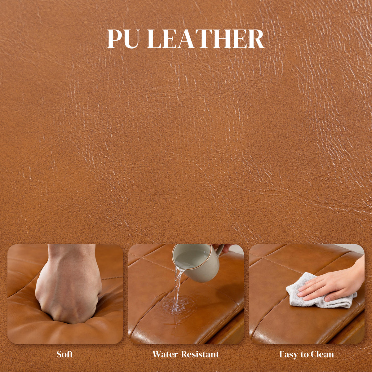 Set of 2 Kitchen Chairs, Button Tufted PU Leather Upholstered Dining Chairs with Rubberwood Legs for Dining Room, Brown