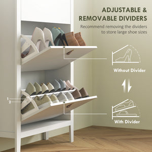 Narrow Shoe Cabinet with 2 Flip Drawers, Adjustable Shelves for Entryway, Holds 10-14 Pairs, White – view 11