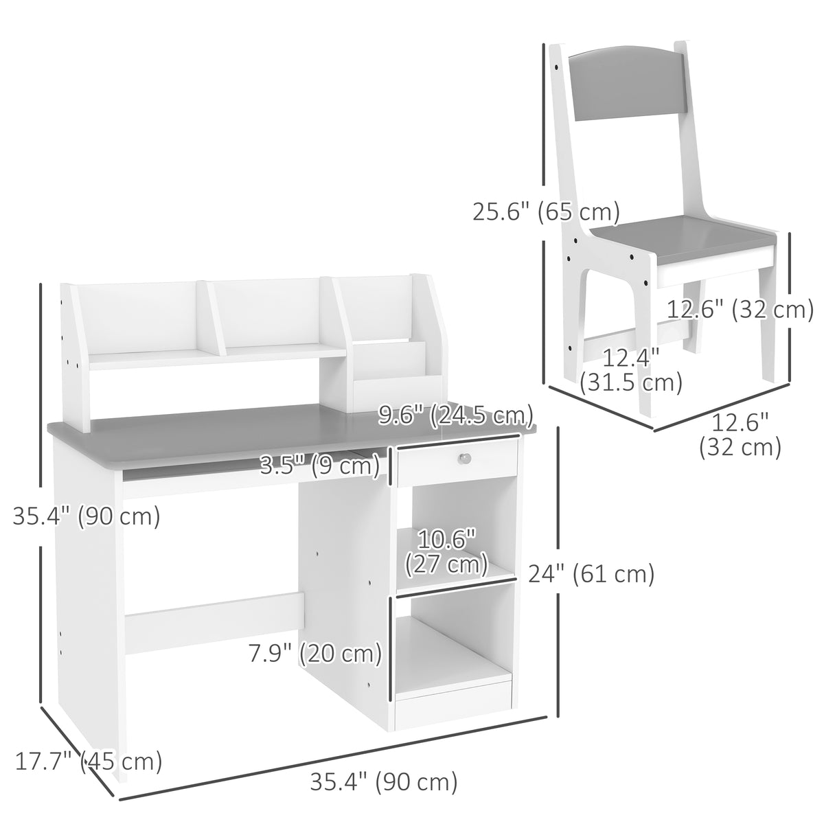 Qaba Kids Desk and Chair Set for 5-8 Year Old with Storage, Study Table and Chair for Children