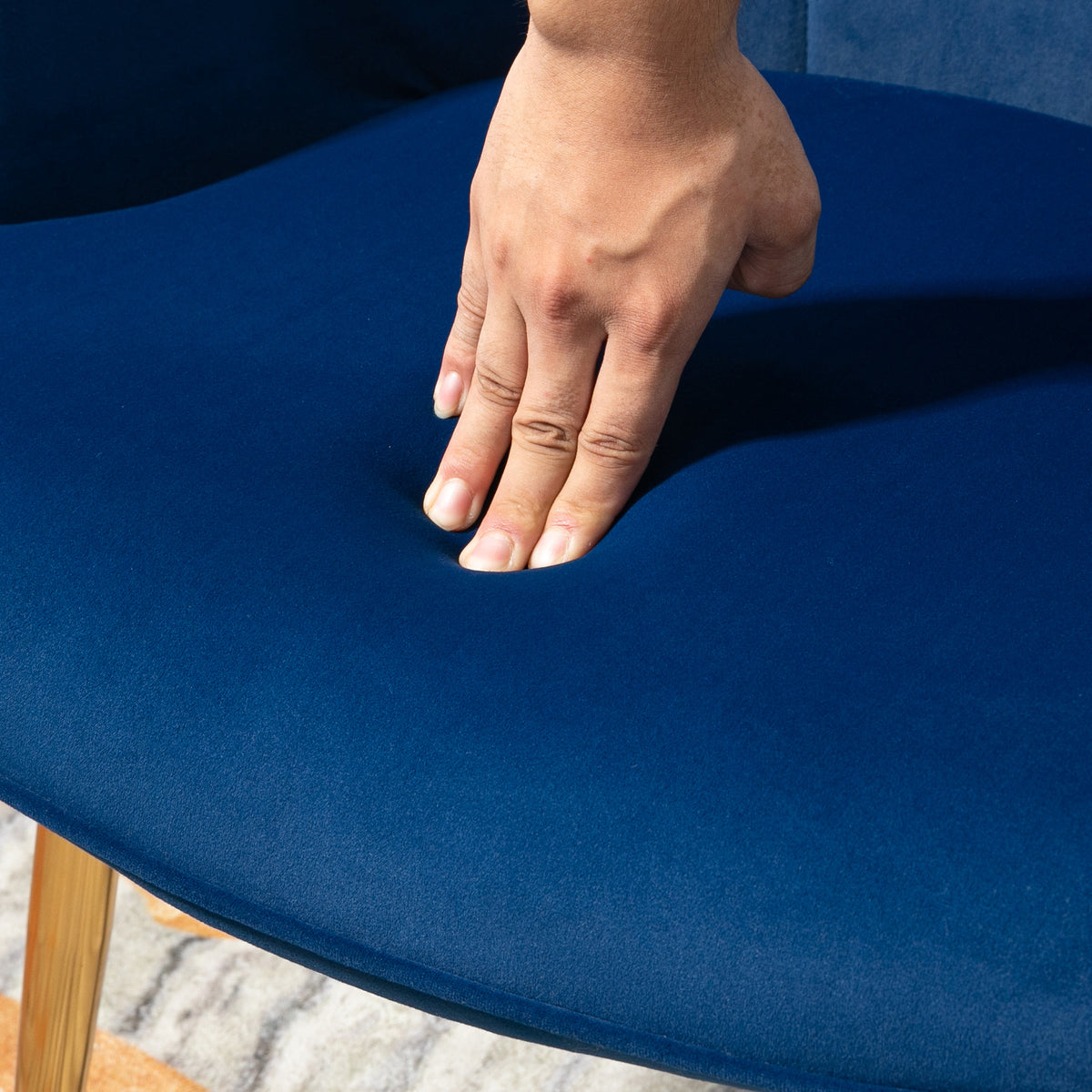 Modern Accent Chair with Ottoman, Upholstered Armchair with Footrest, Gold Metal Legs for Living Room, Bedroom, Dark Blue