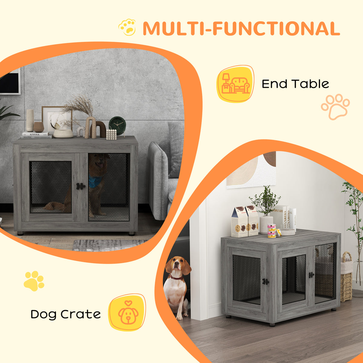 Pet Crate End Table with Water-resistant Cushion or Large Medium Dogs, Black – view 18