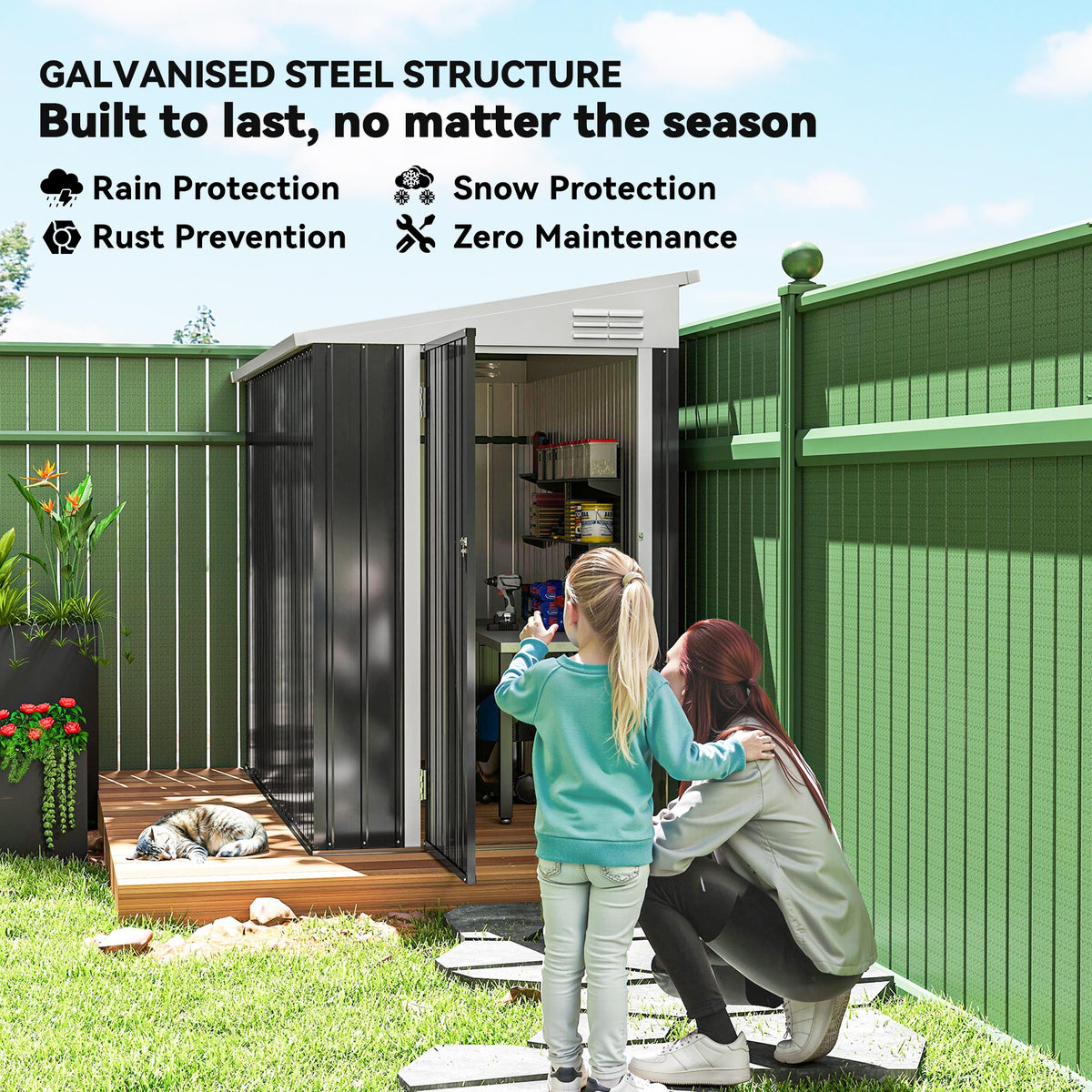 4' x 8' Outdoor Storage Shed Lean to Shed Outdoor Metal Tool Shed with Lockable Door and Air Vents – view 24