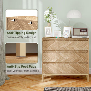 Bedroom Chest of Drawers with Anti-tipping Design, Storage Cabinet with 3 Drawers for Living Room, Hallway, Nature Wood