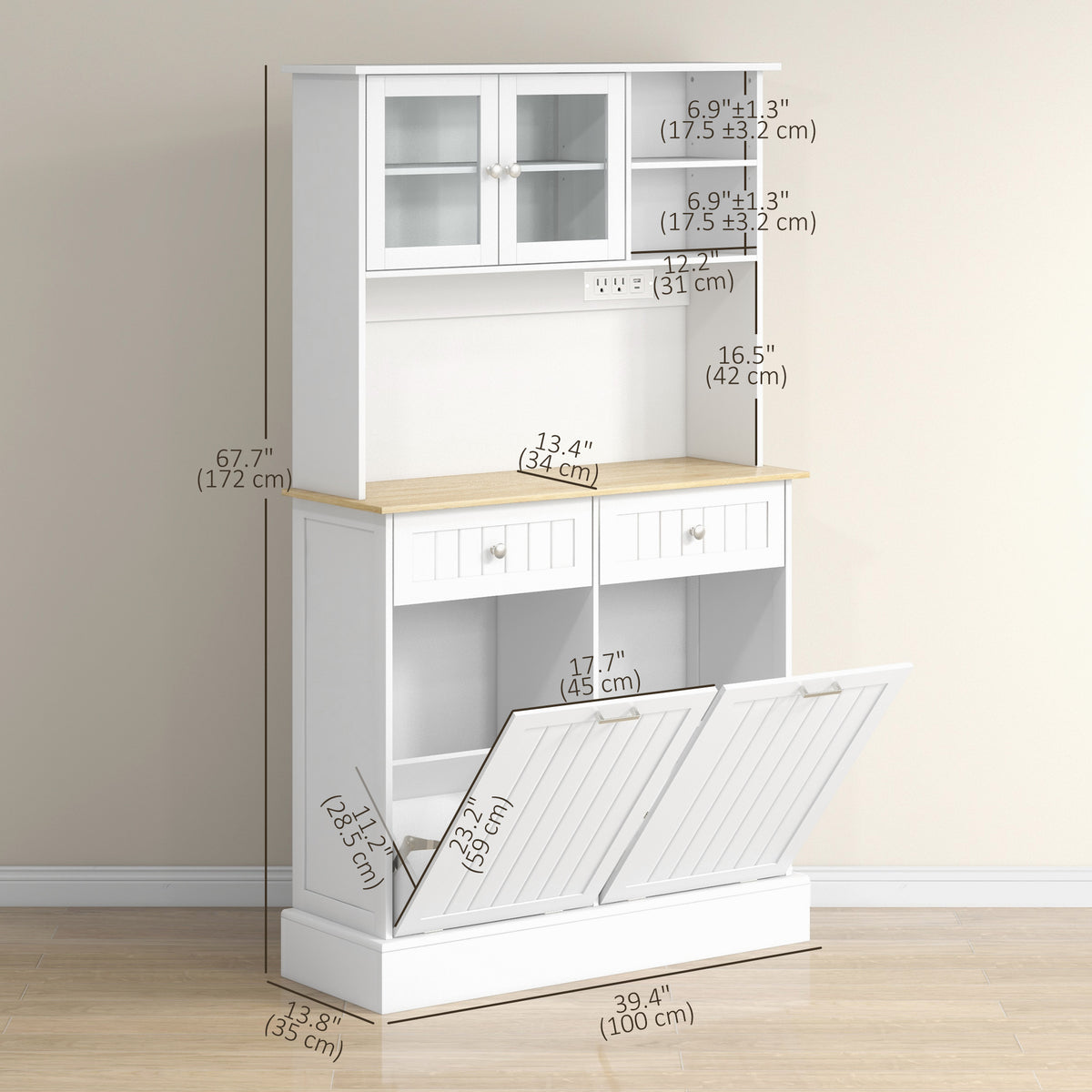 Kitchen Cabinet with Charging Station, 2 Tilt Out Cabinets, Microwave Stand – view 16
