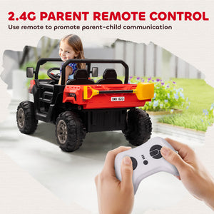 Aosom 12V Ride on Car with Electric Bucket, Two-Seater, Shovel, Remote Control, Spring Suspension, Horn, Music