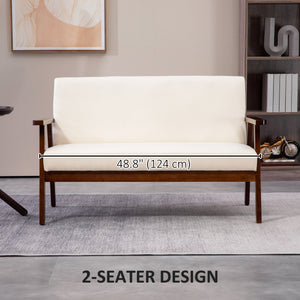 Compact Loveseat Sofa Couch Linen Fabric Double Seat Sofa with Rubber Wood Legs Cream White – view 6