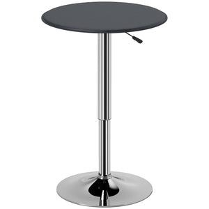 Modern Round Bar Table Adjustment Height Home Pub Bistro Desk Faux Leather Covered Wooden Top Chrome Base