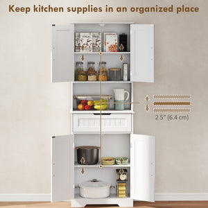 Kitchen Buffet with Hutch, 68" Tall Kitchen Pantry Cabinet with Small Open Counter, 4 Doors, Drawer, White