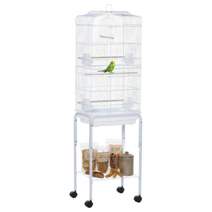 62" Rolling Bird Cage Cockatoo House Play Top Finch Pet Supply with Storage Shelf, Wheels - Black – view 8