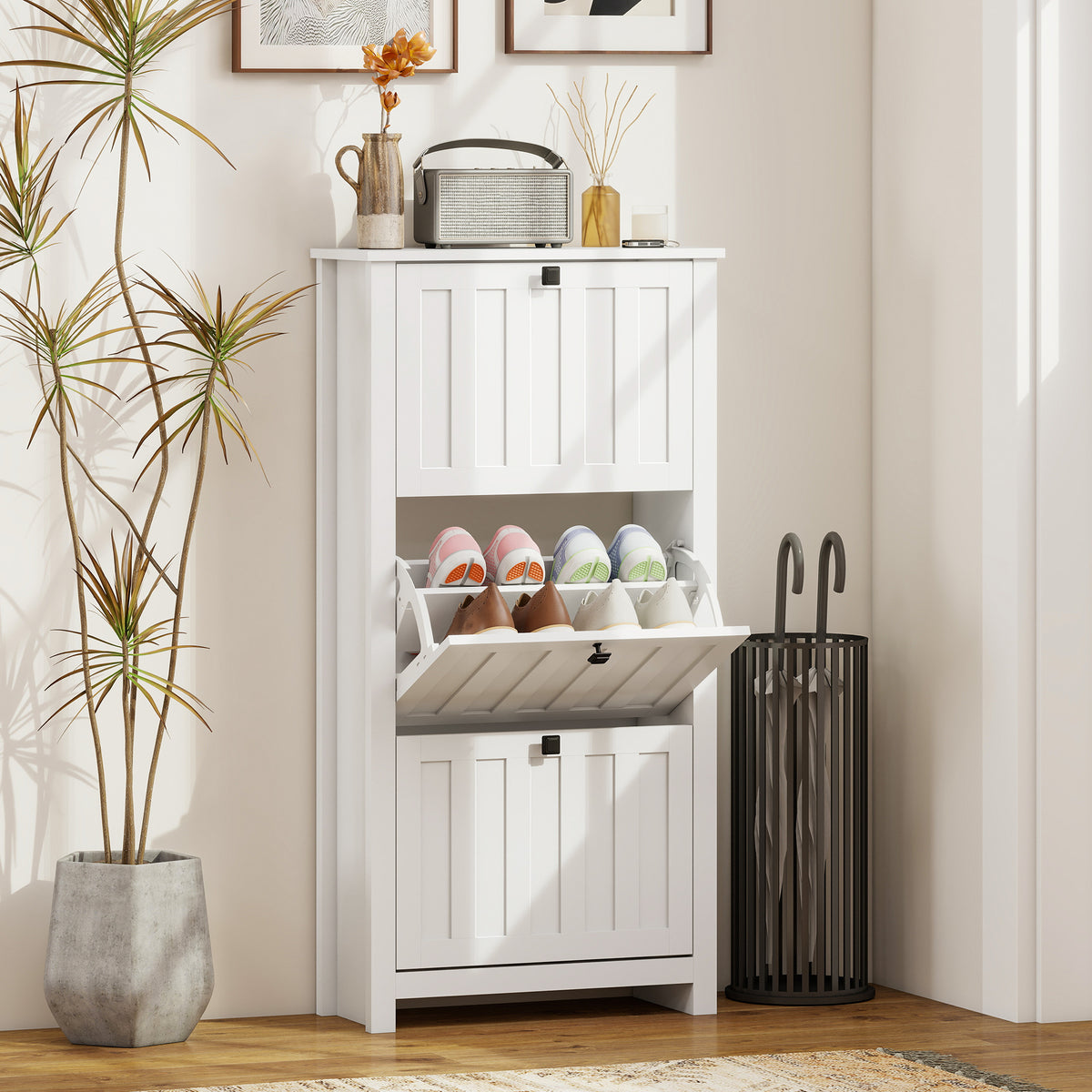 Slim Shoe Cabinet with 3 Flip Drawers, Shoe Storage Cabinet with Adjustable Shelves for Entryway – view 6