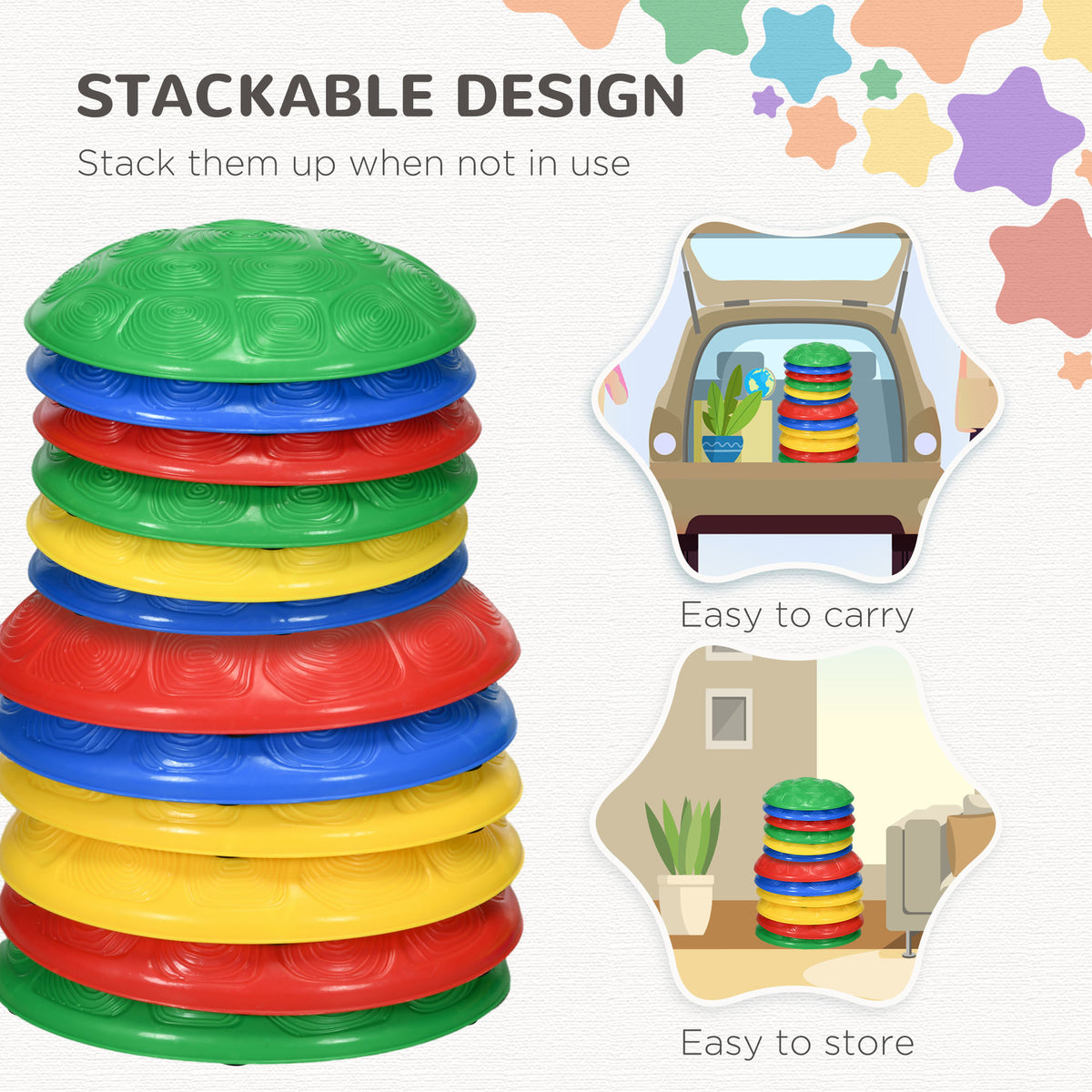 12 PCs Balance Stepping Stones for Kids with Anti-slip Mat, Turtle Shell Design, for Ages 3-8 Years, Stackable