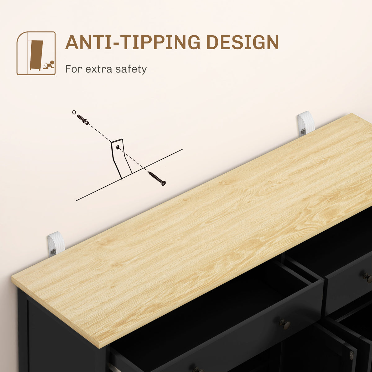 Modern Sideboard, Buffet Cabinet with Storage Drawers, Adjustable Shelves for Living Room, Dining Room, Entryway, Black