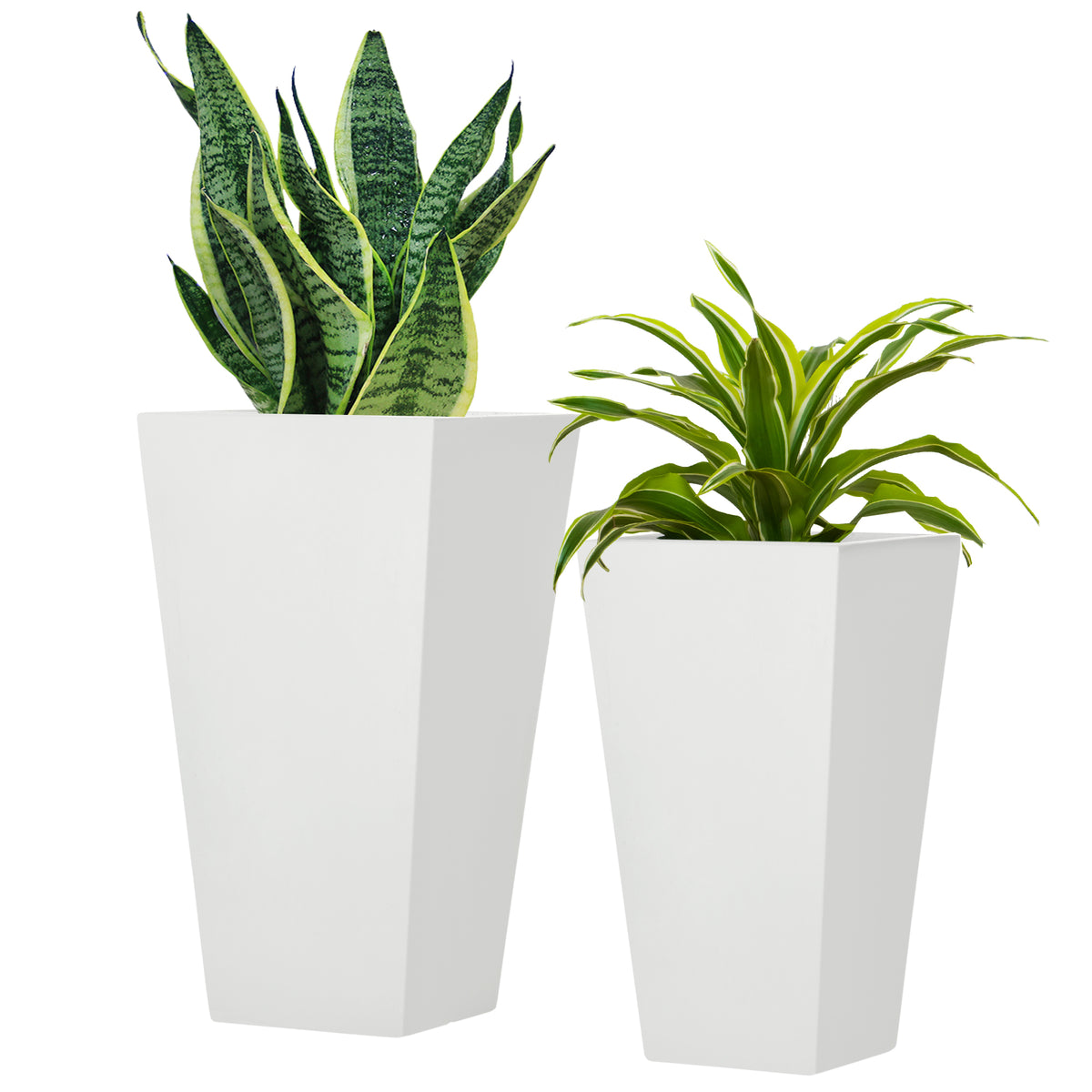 Set of 2 Tall Planters with Drainage Holes, 22" / 18" Outdoor Flower Pots for Patio, Yard, Garden, Black – view 8