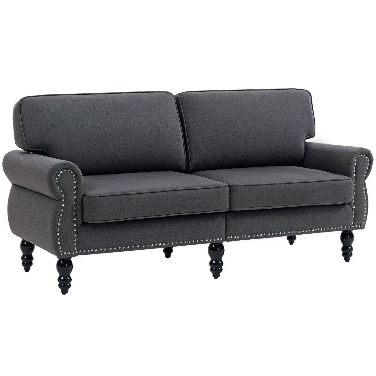 Stylish Midback Double Sofa with Sponge Padding, 2 Seater Sofa Couch, with Rubber Wood Leg, Grey