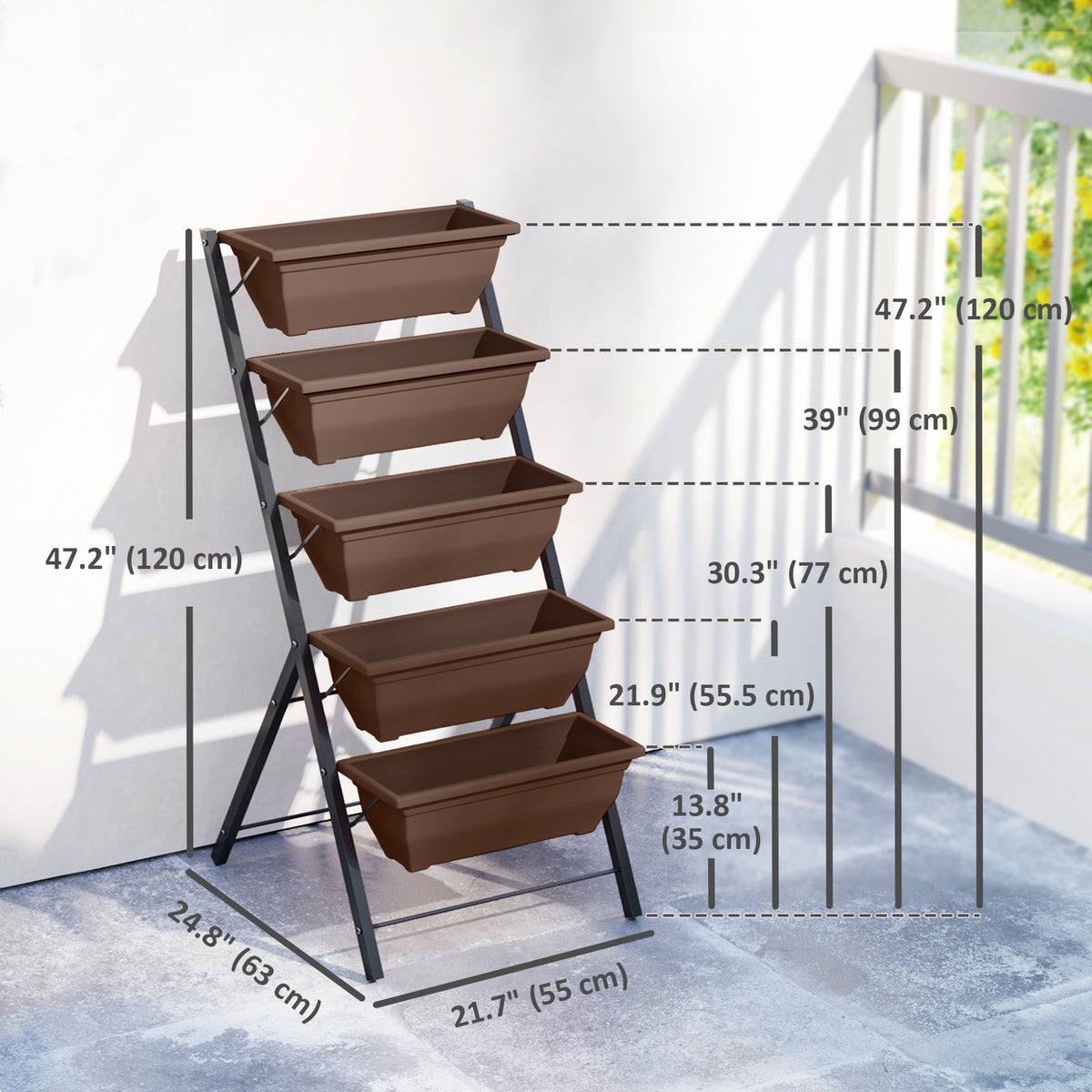 5-Tier Raised Garden Bed with 5 Planter Box, Outdoor Plant Stand Grow Containers with Leaking Holes, Black – view 9