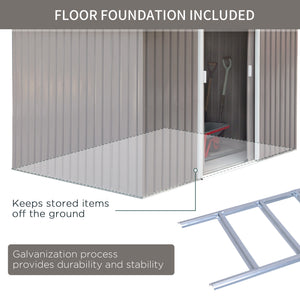9'x6.3'Garden Storage Outdoor Shed w/ Floor Foundation Outdoor Yard Metal Tool Storage House Grey White