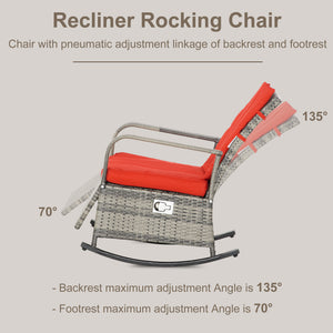 Outdoor Wicker Rocking Chair with Cushion, Patio PE Rattan Recliner Chair with Adjustable Footrest – view 18